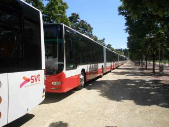 A fleet of articulated bus A fleet of articulated bus