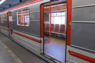 Train at the station showing interior