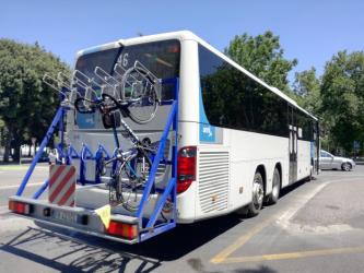 Rear of bus showing bike rack Rear of bus showing bike rack