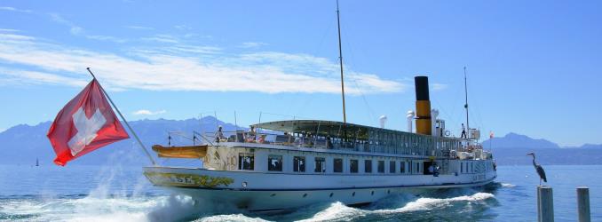 La Suisse steamer with paddle wheels La Suisse steamer with paddle wheels