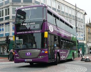 Ethanol double decker bus in purple livery Ethanol double decker bus in purple livery