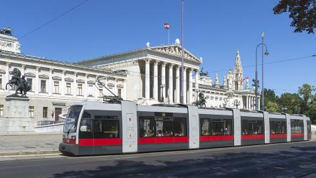 Line D tram in front of the Vienna Parliament Line D tram in front of the Vienna Parliament