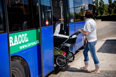 Boarding a Blue Bus with a pram Boarding a Blue Bus with a pram