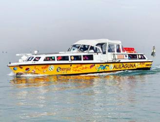 Water bus decorated in a Carnival theme