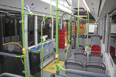 Bus interior showing priority seating Bus interior showing priority seating