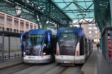 Two Bombardier trams in Caen Two Bombardier trams in Caen