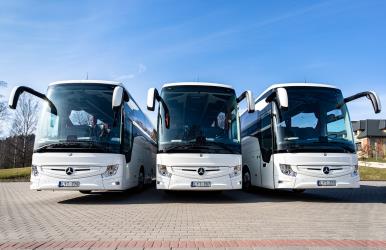 Fleet of buses front view Fleet of buses front view