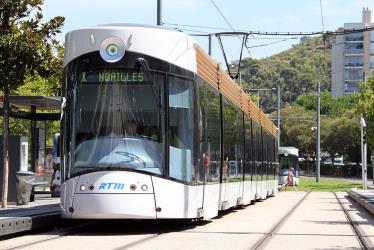 Bombardier tram at the T1 terminus at Les Caillols in Marseille Bombardier tram at the T1 terminus at Les Caillols in Marseille