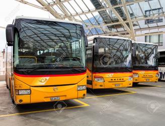 Post buses at the Chur bus station Post buses at the Chur bus station