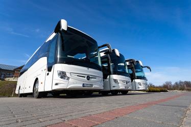 Fleet of buses front and side view Fleet of buses front and side view