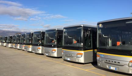 Fleet of buses front view Fleet of buses front view