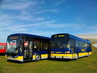 A new Optare bus and an old Leyland bus, still in operation