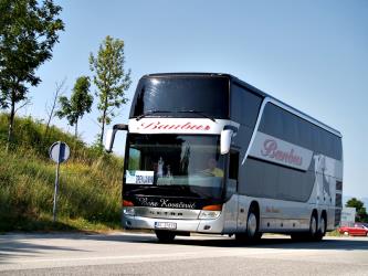 Double decker bus front and side view