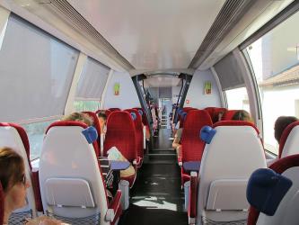 Train interior showing seating