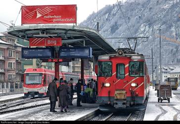 Matterhorn-Gotthard Bahn (MGB) Deh 4/4-I # 52 at Brig, Switzerland