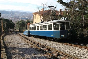 Opicina tram, funicular section and panorama of Trieste