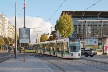 RATP tram on tramway line T3a at Porte de Versailles