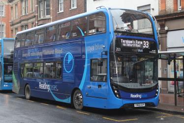 Double decker bus in blue livery