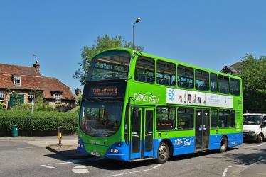 Double decker bus in Blue/Green livery