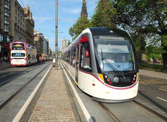 Tram in Princes Street on the day the line opened