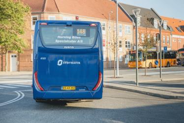 Blue bus (regional and local) rear view