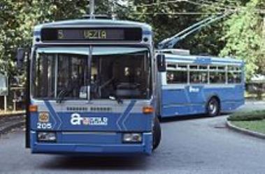 An articulated Lugano trolleybus