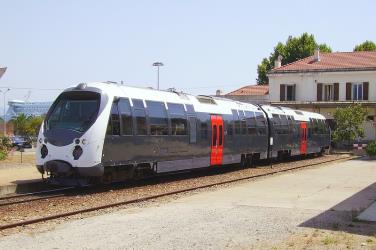 Modern train front and side view