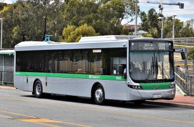 Volvo bus front and side view