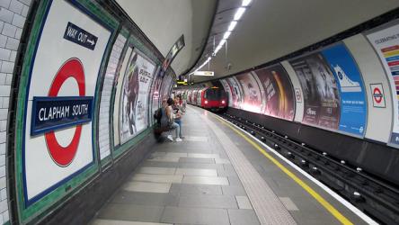 Tube approaching at Clapham South station
