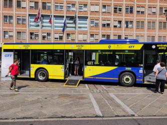 Bus exterior with access ramp
