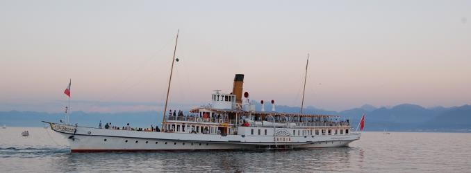 Savoie steamboat with paddle wheels side view