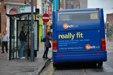 Rear view of a Kinchbus bus on route 70 in Humberstone Gate, Leicester