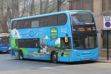 Double decker with Blue Rapid Rivers livery