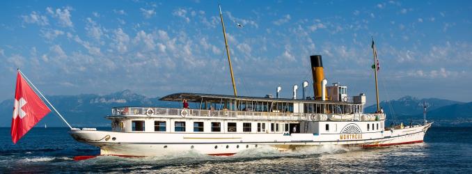 Montreux steamboat with paddle wheels