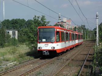 High-floor light rail train (B car) on the belt route