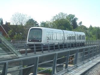 Copenhagen Metro train on approach to Flintholm station