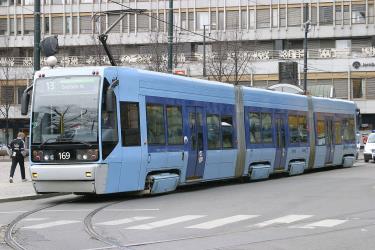 Oslo tram with typical blue colour