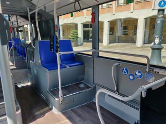 Bus interior showing space for disabled people