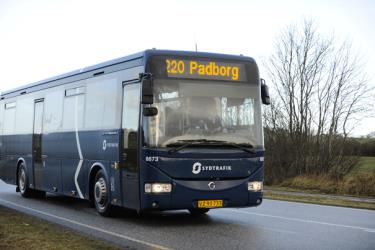 Blue bus (regional and local) front and side view